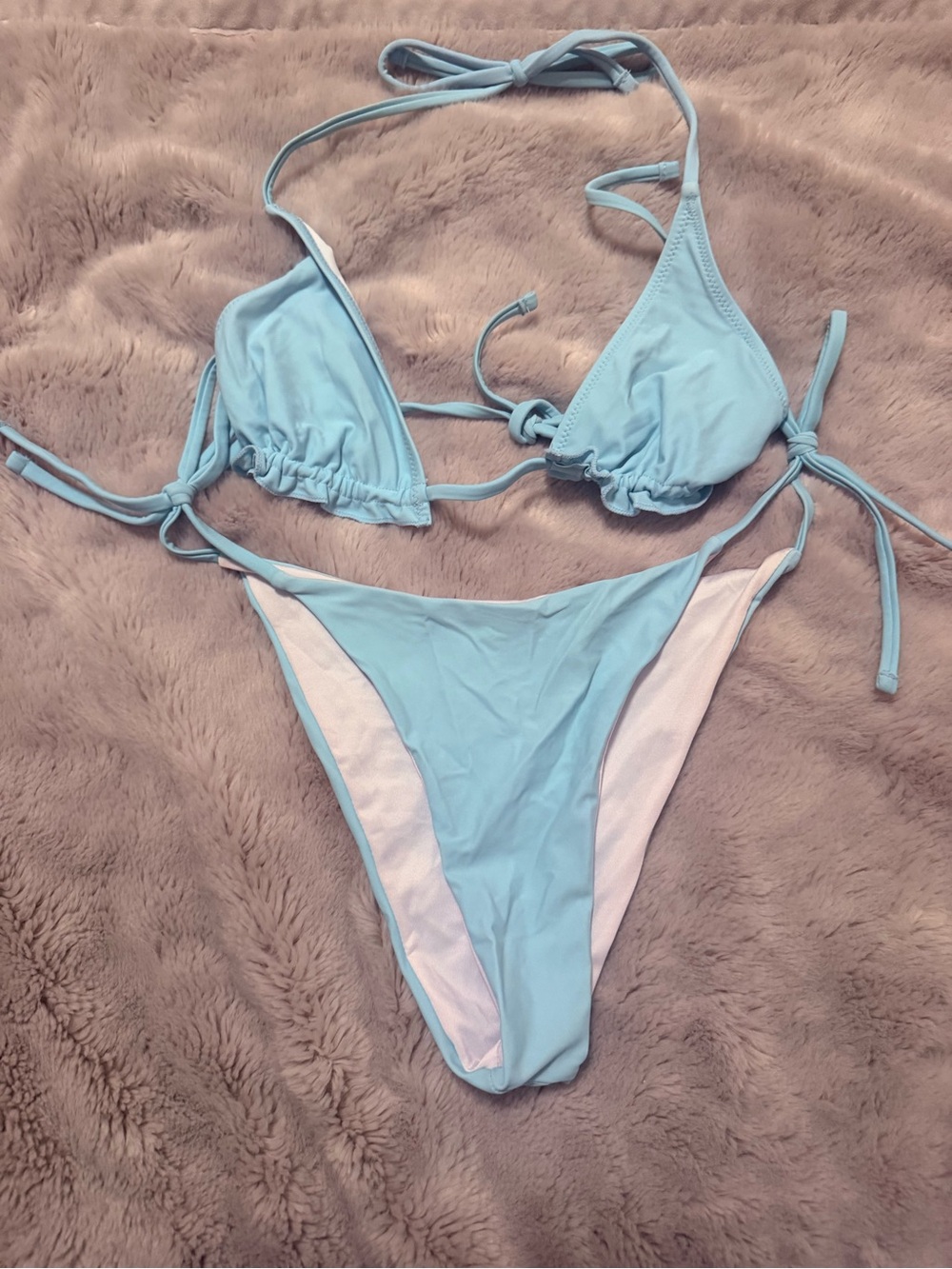 Sky Blue String Triangle Bikini Set